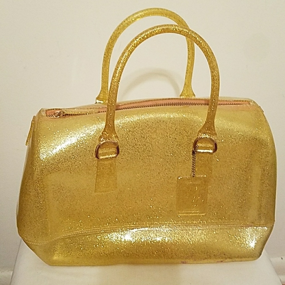 Yellow Jelly Handbag w/ Gold Glitter